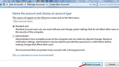 Click on create account